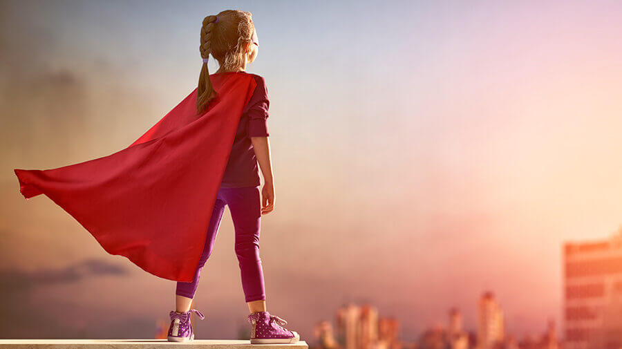 young girl in a cape: superpowers and genius work