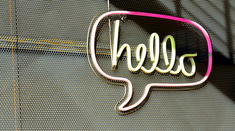 Contact Page: Hello Neon Sign