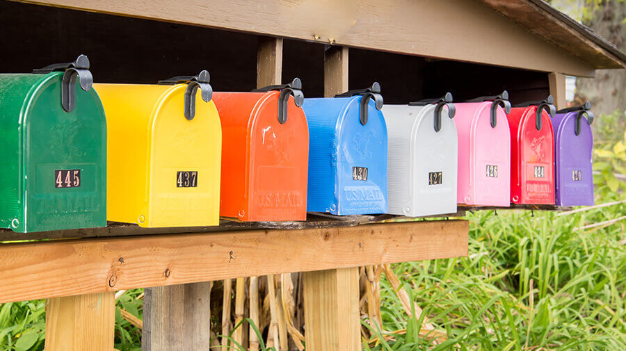 Row Of Rainbow Mailboxes