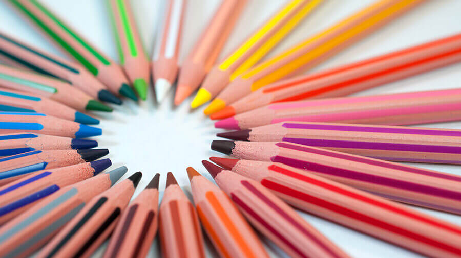 rainbow of colored pencils in a cirlce