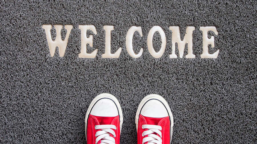 Red Converse On Grey Welcome Mat