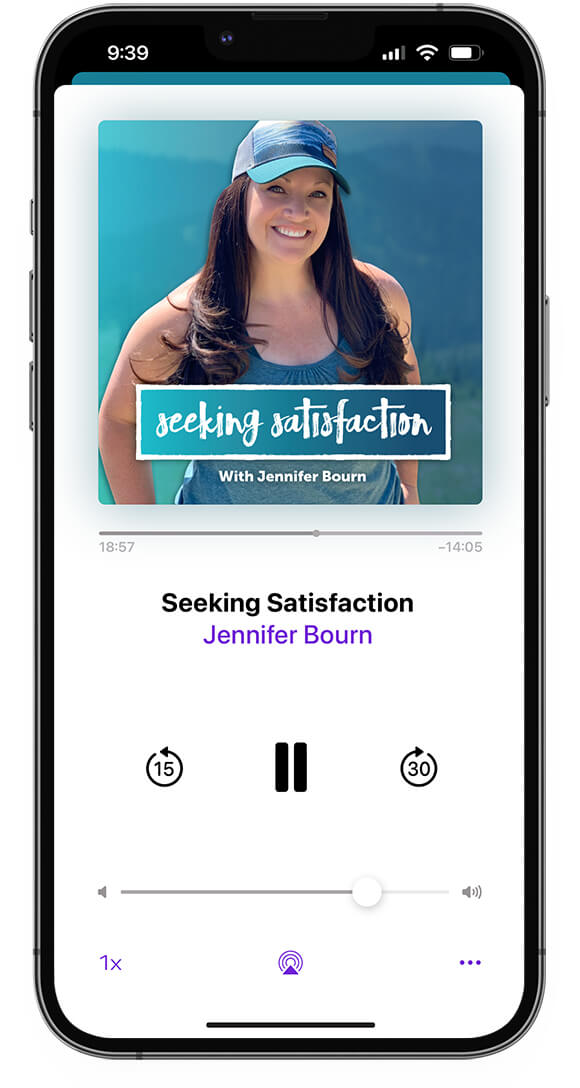 Jennifer Bourn Host Of Seeking Satisfaction Podcast Shown On An iPhone