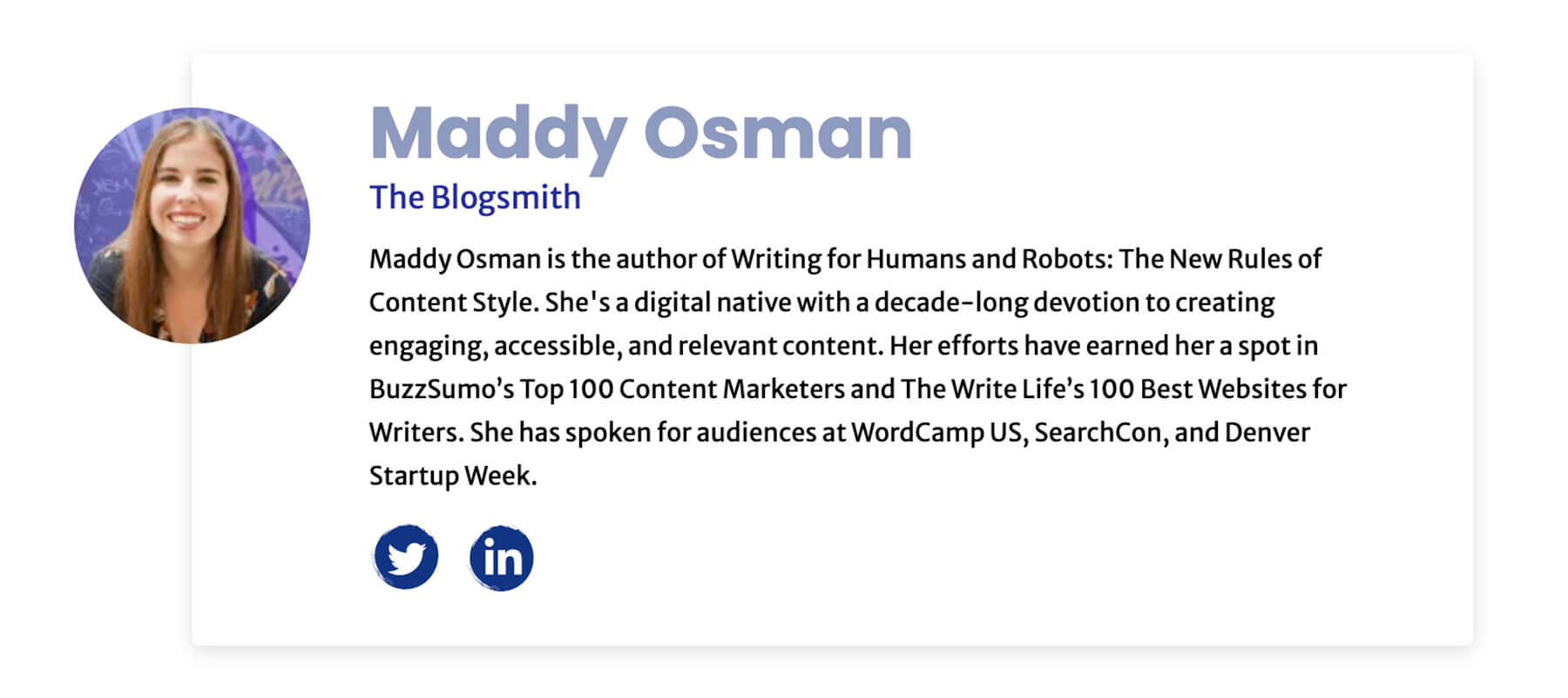 Maddy Osman Author Bio Example