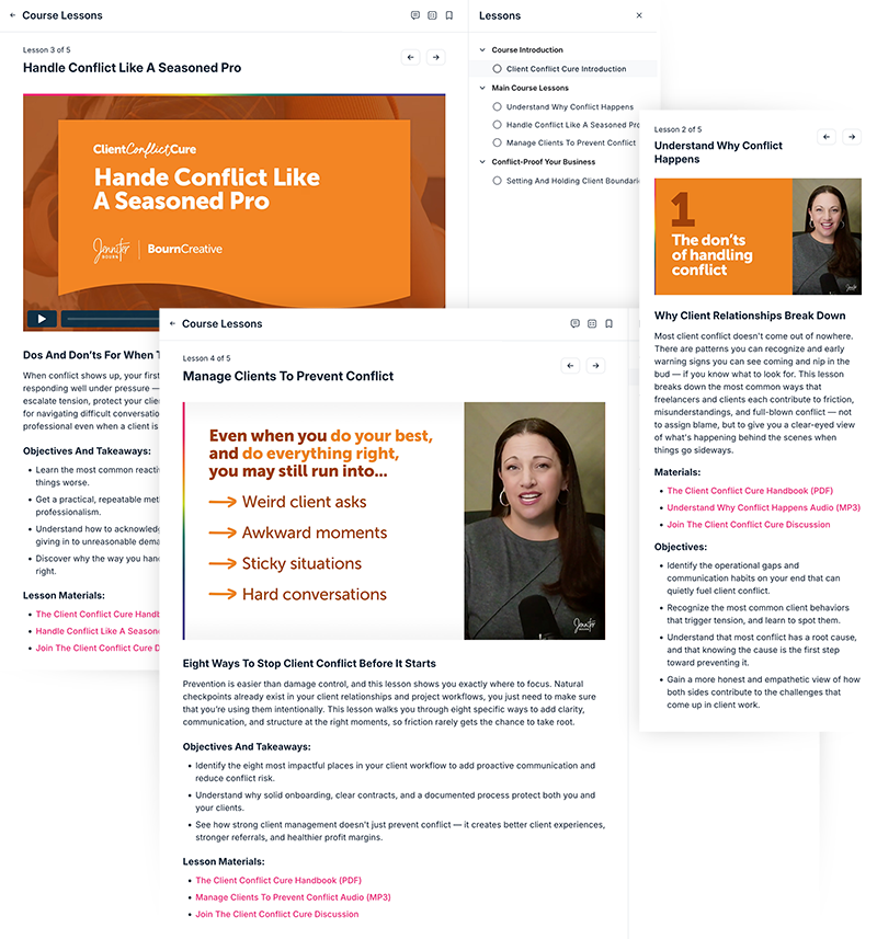 A look at the Client Conflict Cure course for freelancers who run service-based businesses