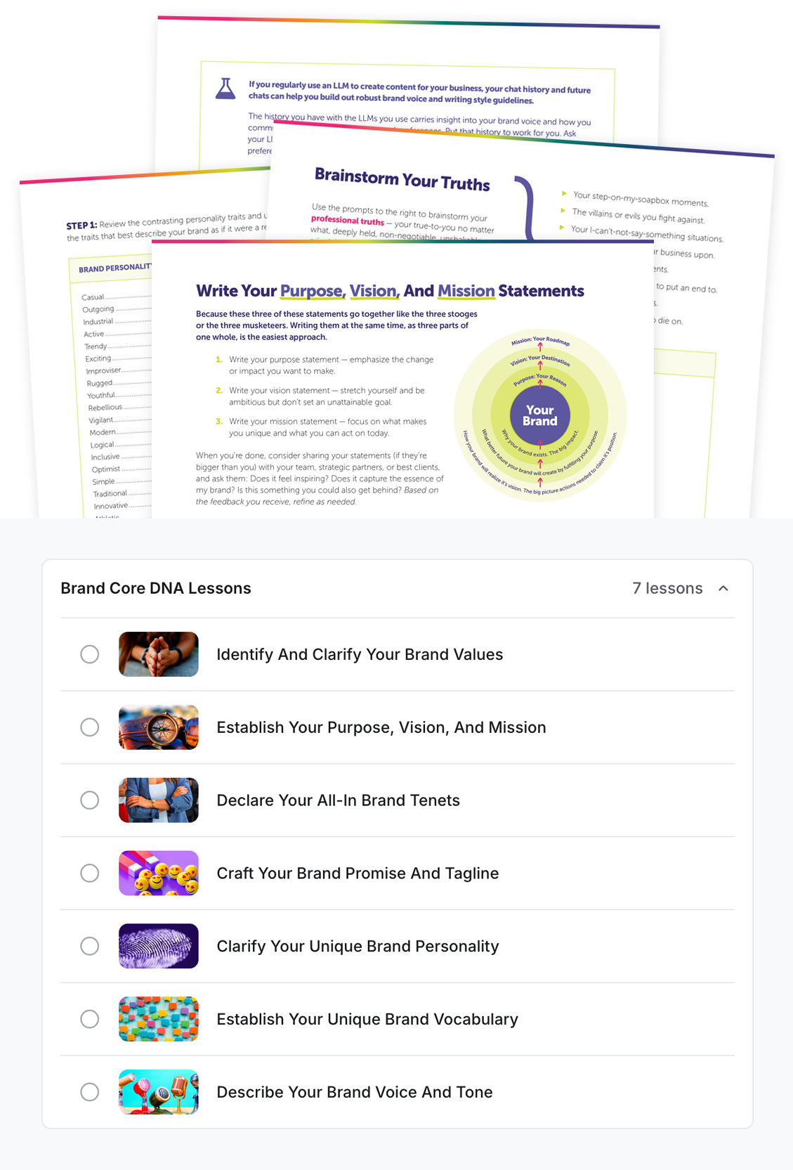 A sneak peek of brand DNA course lessons
